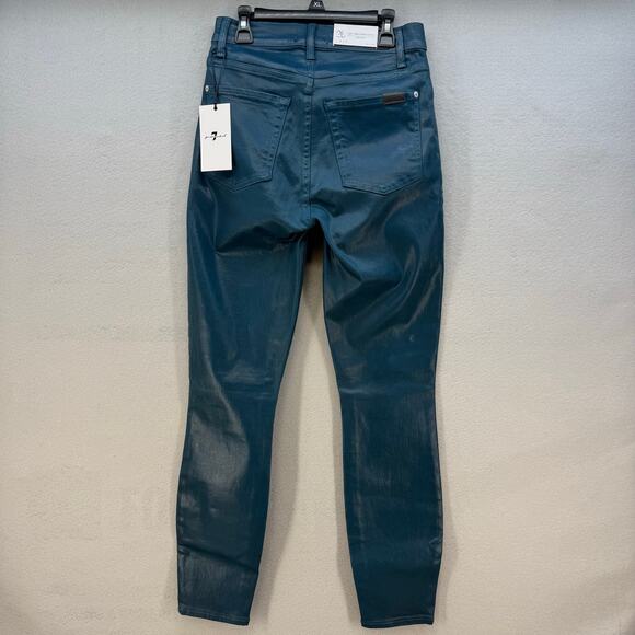 7 for All Mankind Jeans Women's 26 (2)Teal Blue High Waist Ankle Skinny NWT - Picture 2 of 16